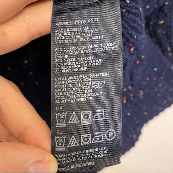Tommy Hilfiger Navy Blue Speckled crew neck Sweater side slit Cotton blend-L - Picture 10 of 11
